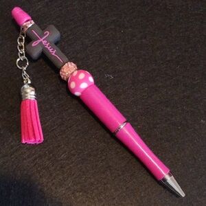 Handcrafted Pen with Cross and Tassel Charm